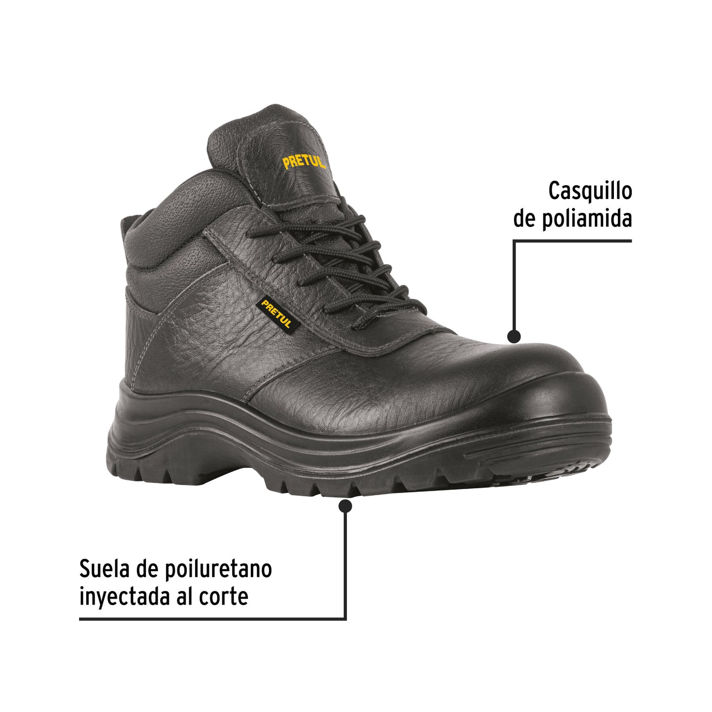 Bota de seguridad negra, casquillo de poliamida, PRETUL