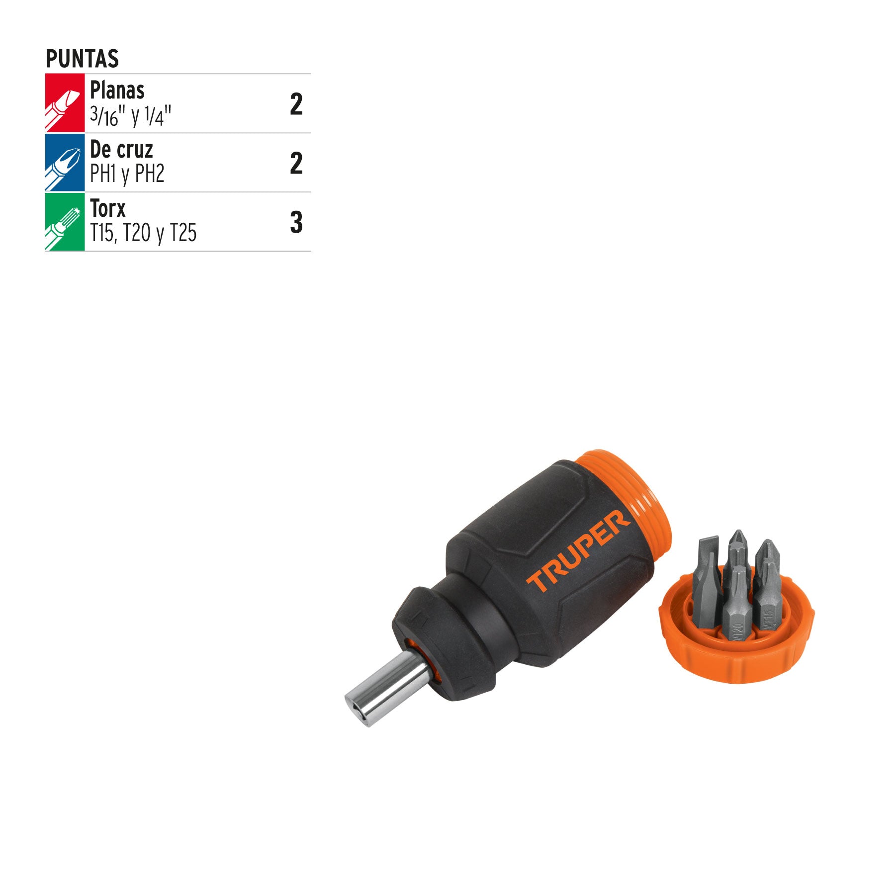 DESARMADOR TIPO TROMPO CON 7 PUNTAS  CÓDIGO: 10751  CLAVE: DTROM-7 - Electrum Digital