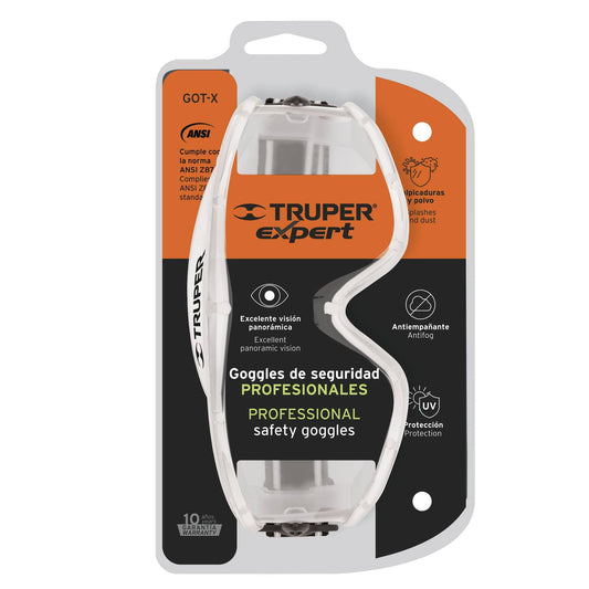 GOGGLES DE SEGURIDAD, PROFESIONALES, MICA TRANSPARENTE CÓDIGO: 14214 CLAVE: GOT-X - Electrum Digital