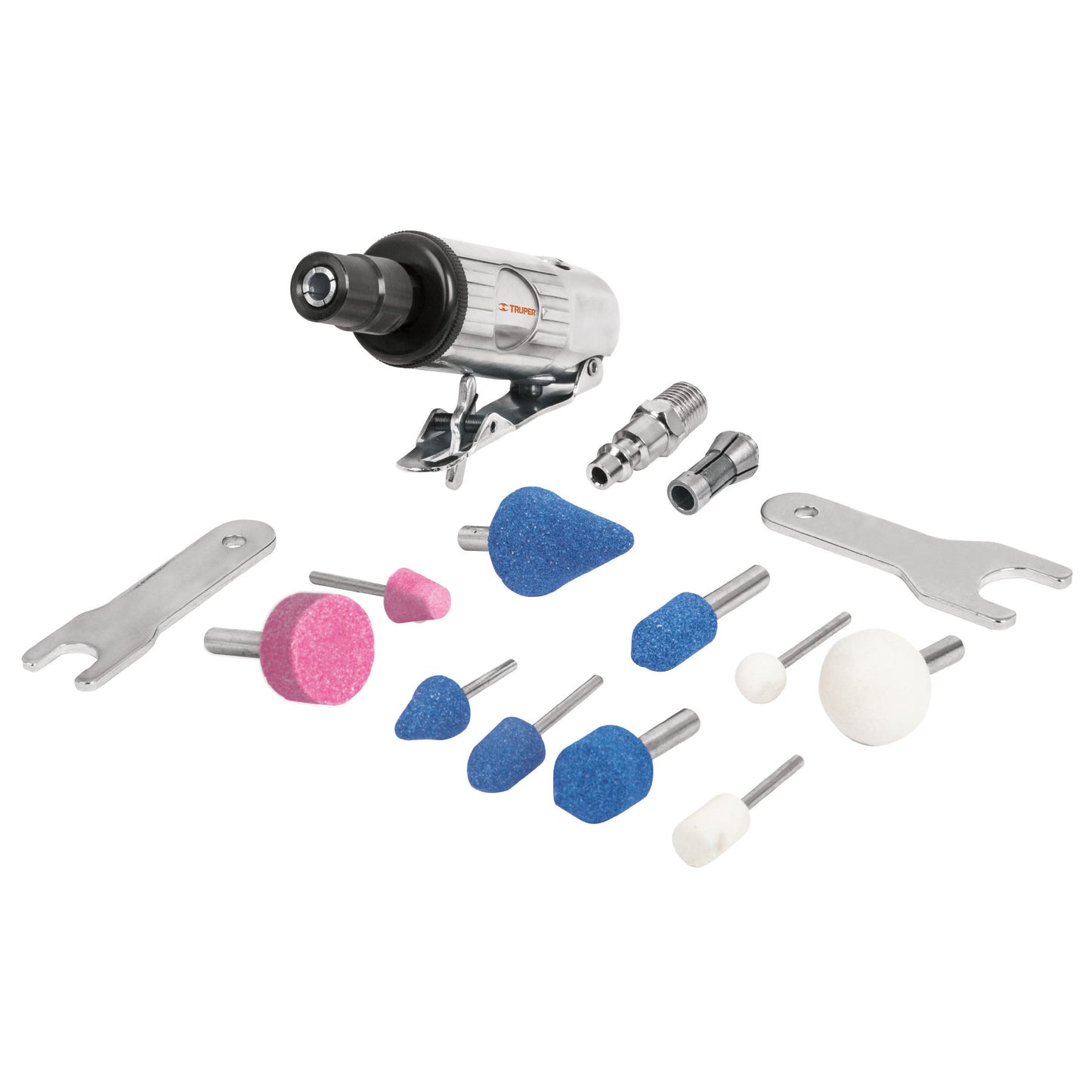MINIESMERILADORA NEUMÁTICA, 1/4", KIT 16 PIEZAS CÓDIGO: 16887 CLAVE: TPN-876K-2 - Electrum Digital