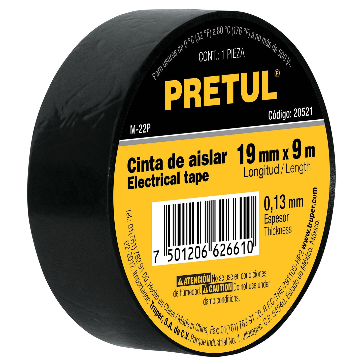 CINTA DE AISLAR # 22, 9 M, PRETUL CÓDIGO: 20521 CLAVE: M-22P