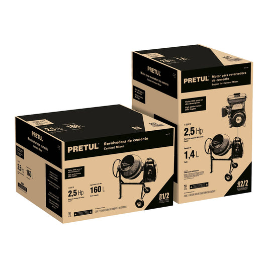 REVOLVEDORA DE CEMENTO A GASOLINA, 1/2 SACO, 160 L, PRETUL CÓDIGO: 28147 CLAVE: RECE-160P - Electrum Digital