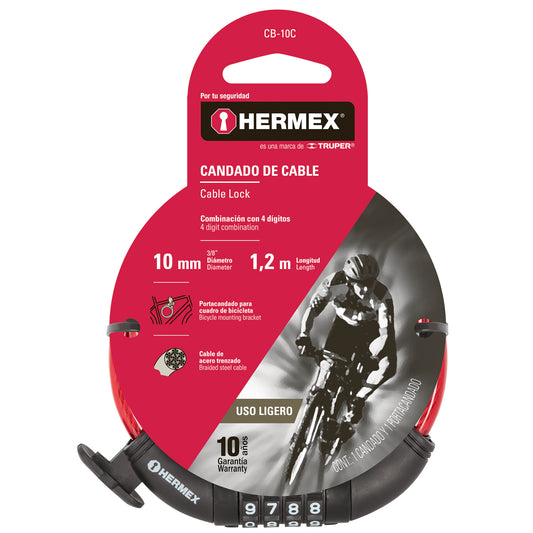 CANDADO DE CABLE CON COMBINACIÓN, 10 MM X 1.20 M CÓDIGO: 43925 CLAVE: CB-10C - Electrum Digital