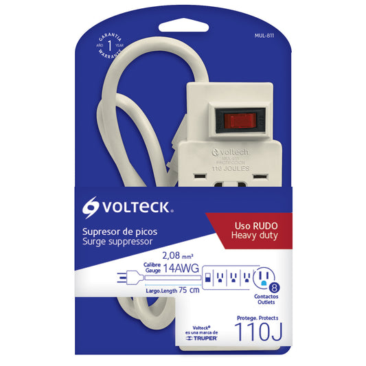 MULTICONTACTO USO RUDO, 8 ENTRADAS, SUPRESOR, 110 JOULES CÓDIGO: 47187 CLAVE: MUL-811 - Electrum Digital