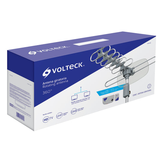 ANTENA AÉREA PARA TV, GIRATORIA 360° CON CABLE COAXIAL 10M CÓDIGO: 48114 CLAVE: ANGI-360B - Electrum Digital