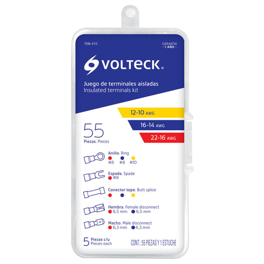 TERMINALES AISLADAS PARA CABLE, KIT CON 55 PIEZAS CÓDIGO: 48142 CLAVE: TERA-K55 - Electrum Digital