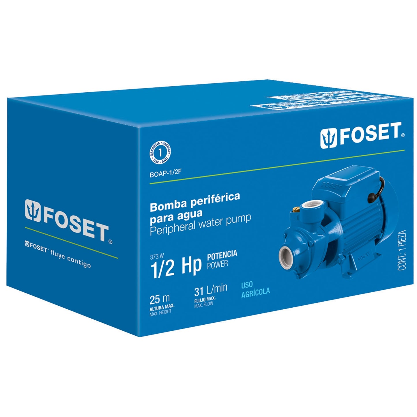 BOMBA ELÉCTRICA PERIFÉRICA PARA AGUA 1/2 HP, FOSET CÓDIGO: 49877 CLAVE: BOAP-1/2F - Electrum Digital