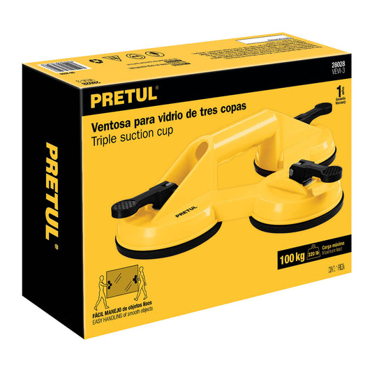 Ventosa para vidrio, 3 copas, Pretul