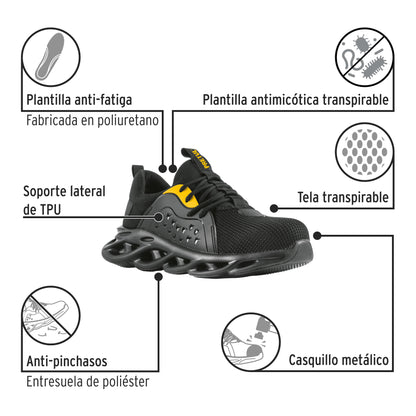 Tenis de seguridad, casquillo metálico, negros, PRETUL