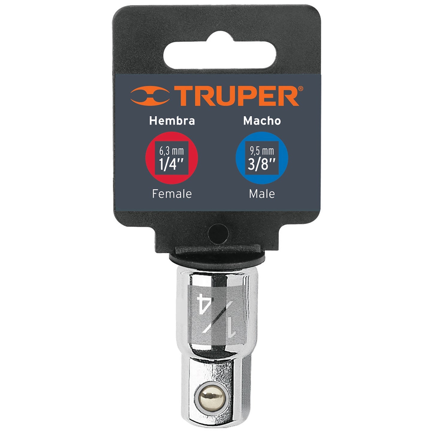 ADAPTADOR PARA MATRACA DE CUADRO 1/4" A CUADRO 3/8"  CÓDIGO: 13417  CLAVE: A-5256