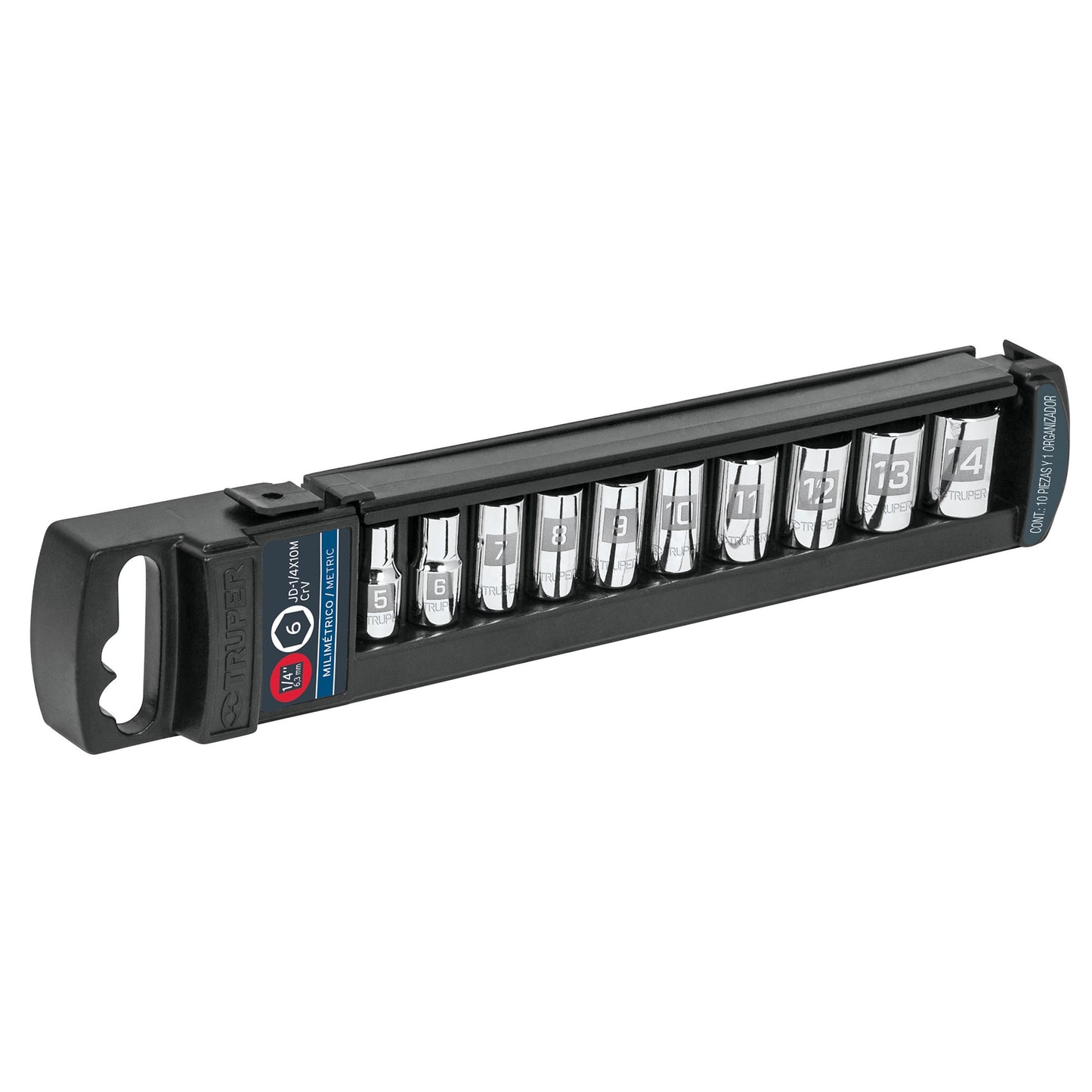 JUEGO DE DADOS CUADRO 1/4", 10 PIEZAS