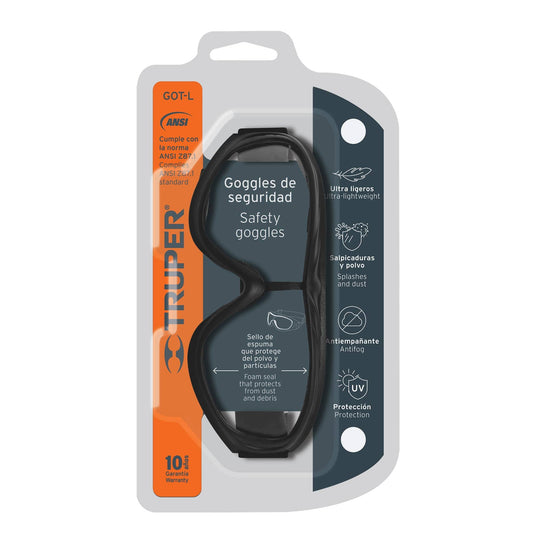 GOGGLES DE SEGURIDAD, LIGEROS, MICA TRANSPARENTE  CÓDIGO: 19952  CLAVE: GOT-L - Electrum Digital