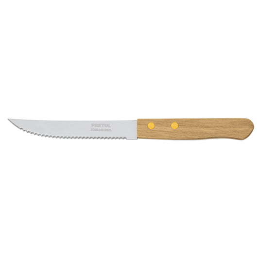 CUCHILLO PARA ASADO CON SIERRA, MANGO MADERA, 5"  CÓDIGO: 23083  CLAVE: CUCH-M52