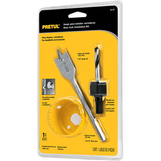 KIT 3 BROCASIERRAS PARA MADERA PARA CERRADURAS, BLÍSTER, PRETUL  CÓDIGO: 23549  CLAVE: KIT-3P