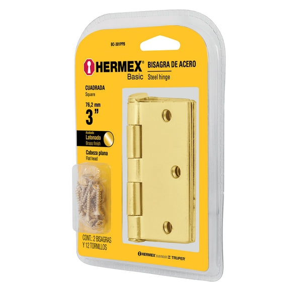BISAGRA CUADRADA, ACERO LATONADO, HERMEX BASIC