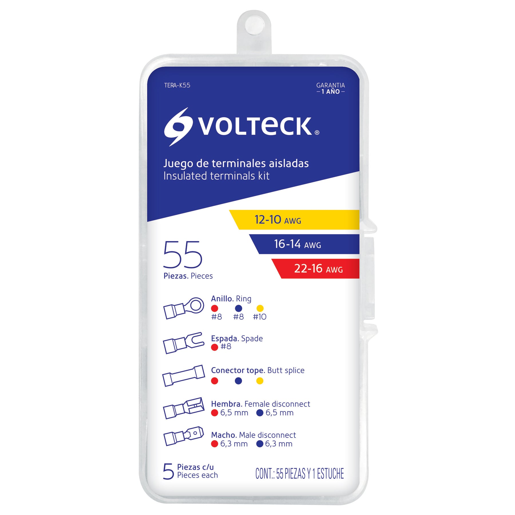TERMINALES AISLADAS PARA CABLE, KIT CON 55 PIEZAS  CÓDIGO: 48142  CLAVE: TERA-K55 - Electrum Digital
